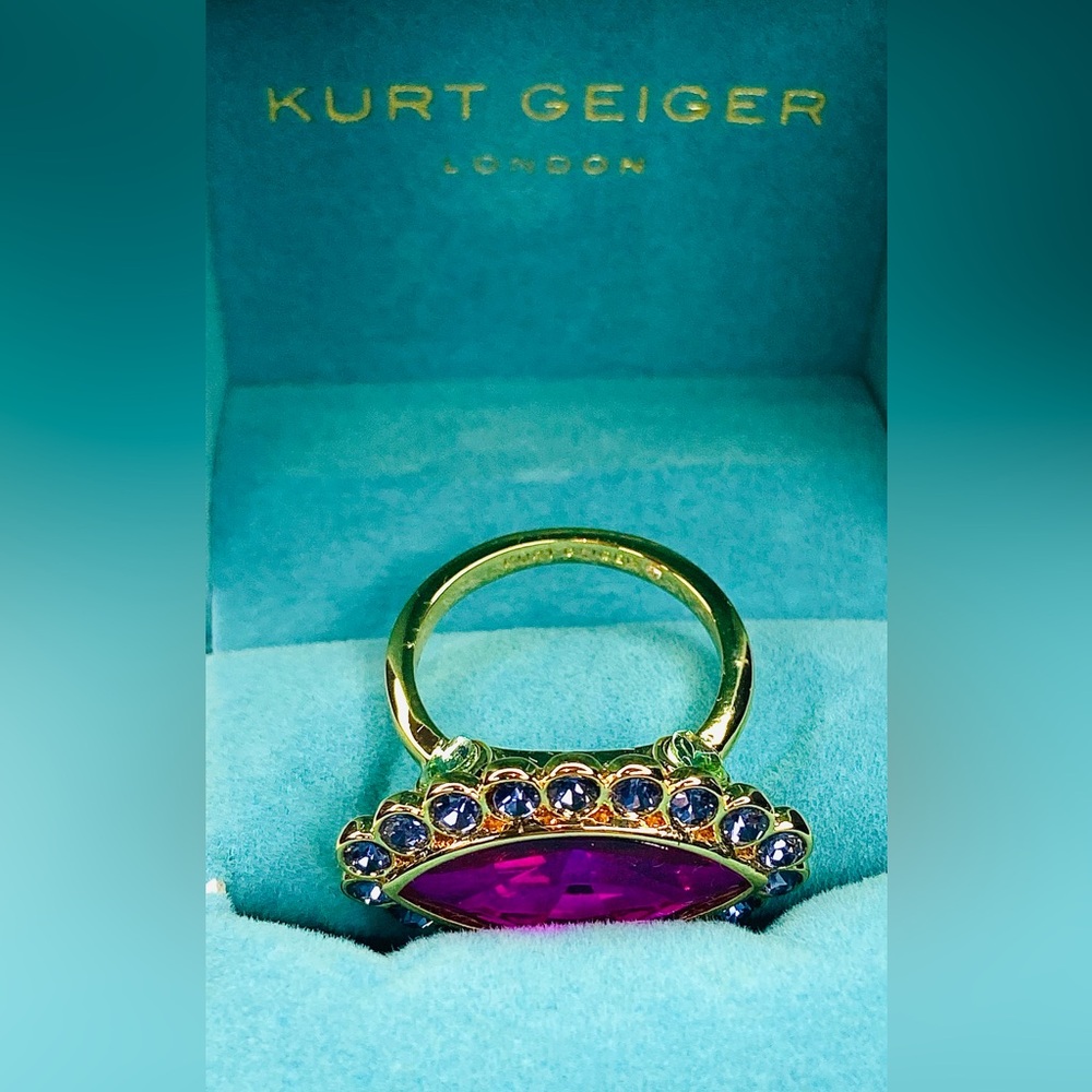 Kurt Geiger Pink Marquise Crystal Ring in Goldtone size 7 - Picture 5 of 10